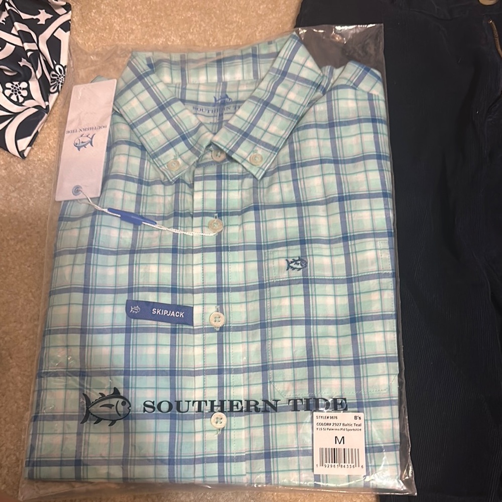 Southern Tide Youth Blue Plaid Shirt Medium